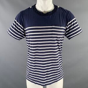 SACAI Size M Blue White Stripe Cotton Classic T-shirt